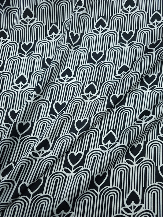 Black Abstract Doodle Heart Satin