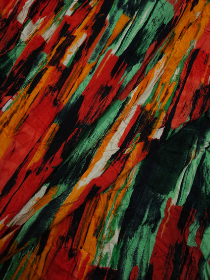 Green/Orange/Red Abstract Line Viscose Challis