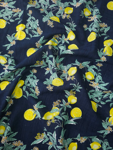 Navy Lemon Floral Lightweight Cotton Linen