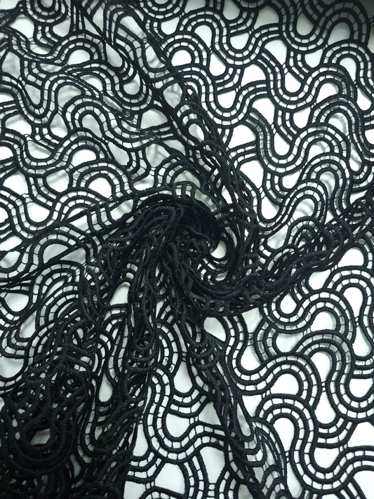 Black Doodle Swirl Embroidered Lace