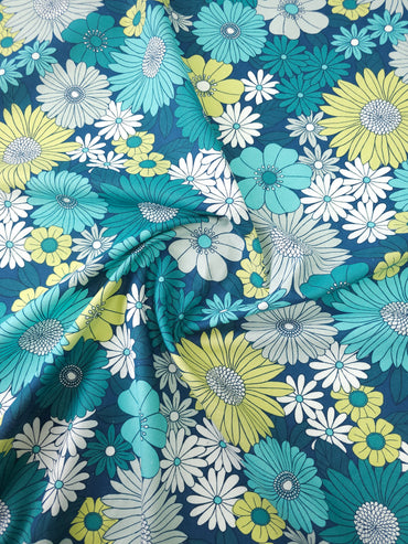 Teal Floral Party Calico Cotton