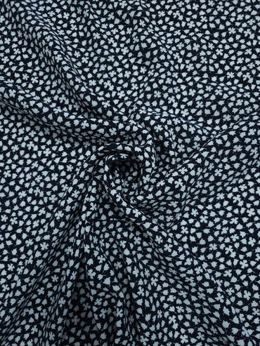 Black/White Ditsy Tulip Floral Viscose Crepe