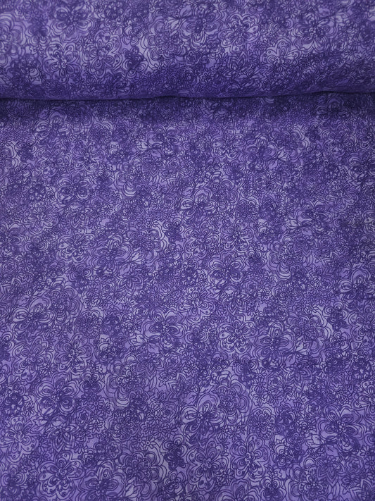 Purple Doodle Floral 100% Cotton 102"