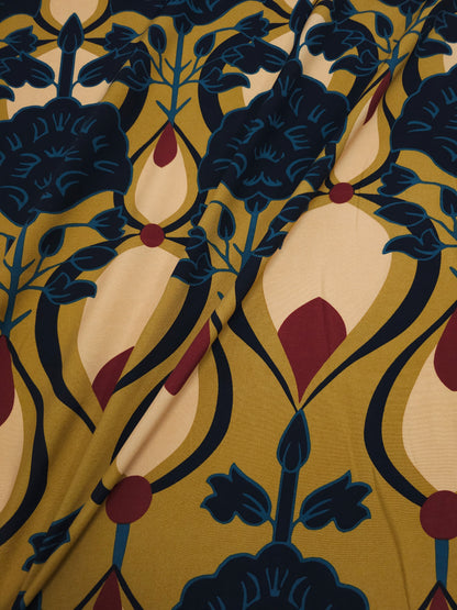 *PRE-ORDER* Deep Mustard/Teal Droplet Floral Twine Viscose Challis