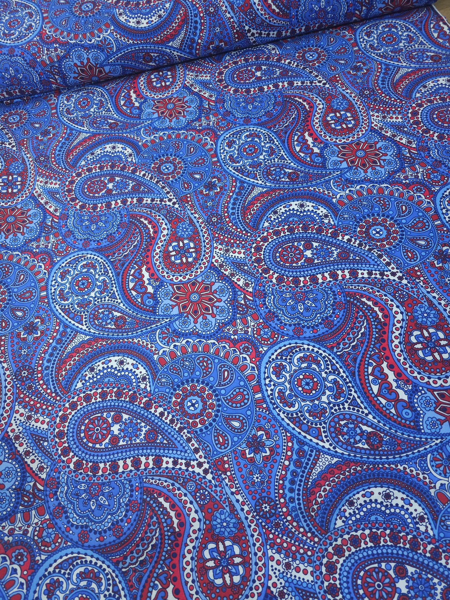 Red/Blue Paisley 100% Cotton 106"