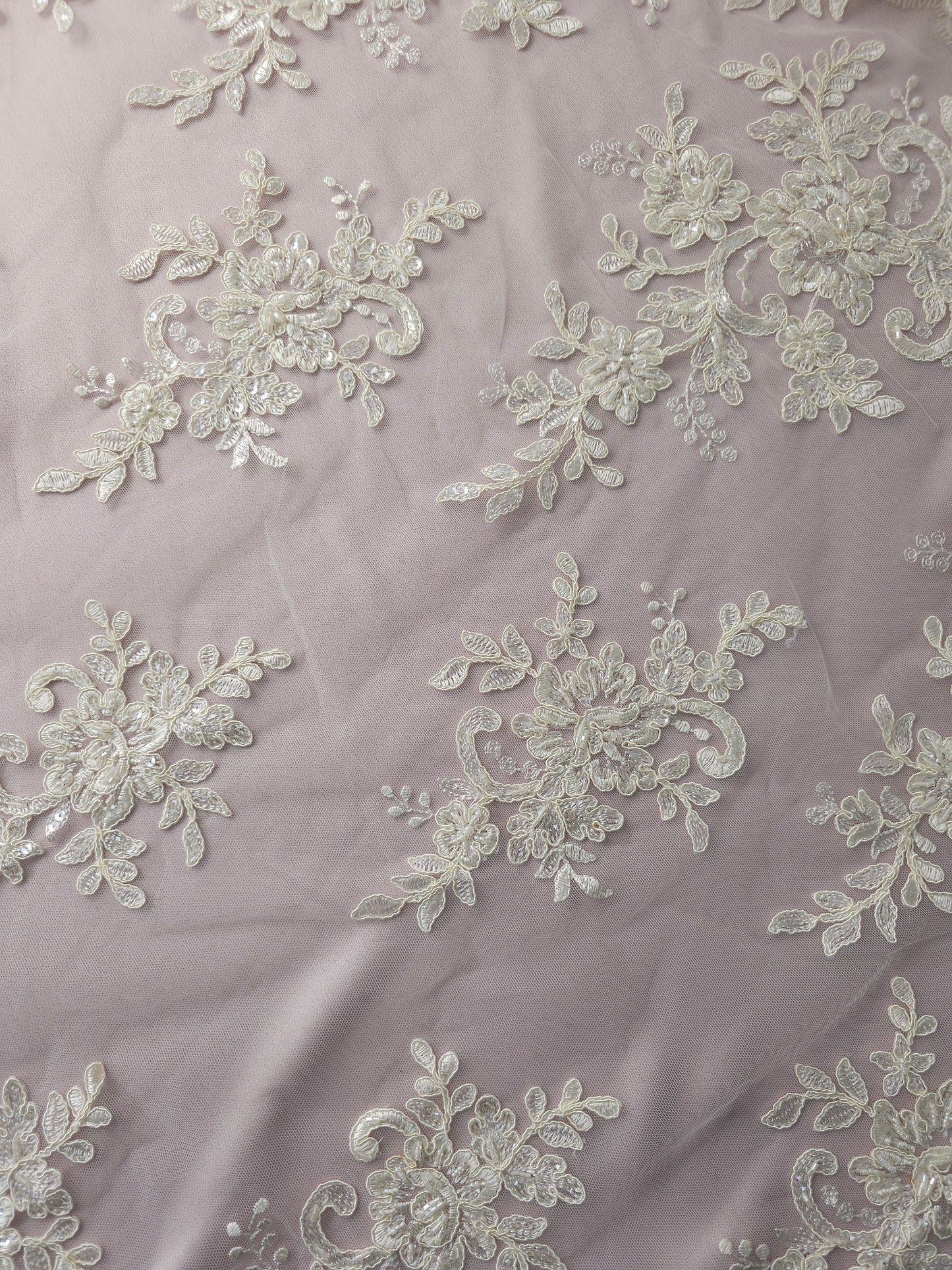 *Hannah* Cream Embroidered Floral Branch Sequin Lace