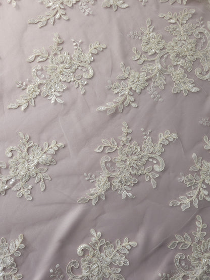 *Hannah* Cream Embroidered Floral Branch Sequin Lace