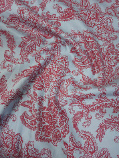 Grey/Red Paisley Floral Cotton Sateen 96"