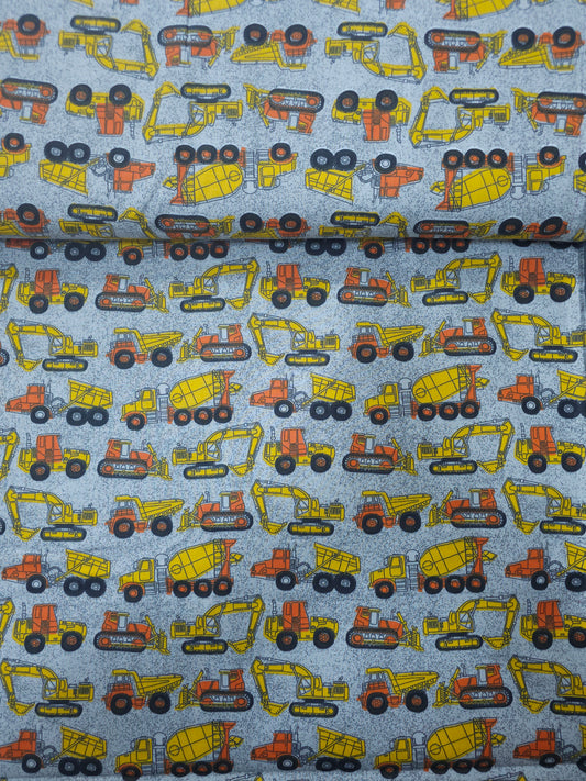 Grey/Orange Tractor 100% Cotton