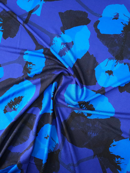 Blue Poppy Floral Viscose Jersey