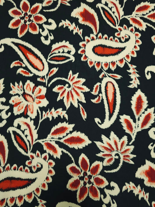 Greenish Black/Rust Static Paisley Floral Viscose Challis