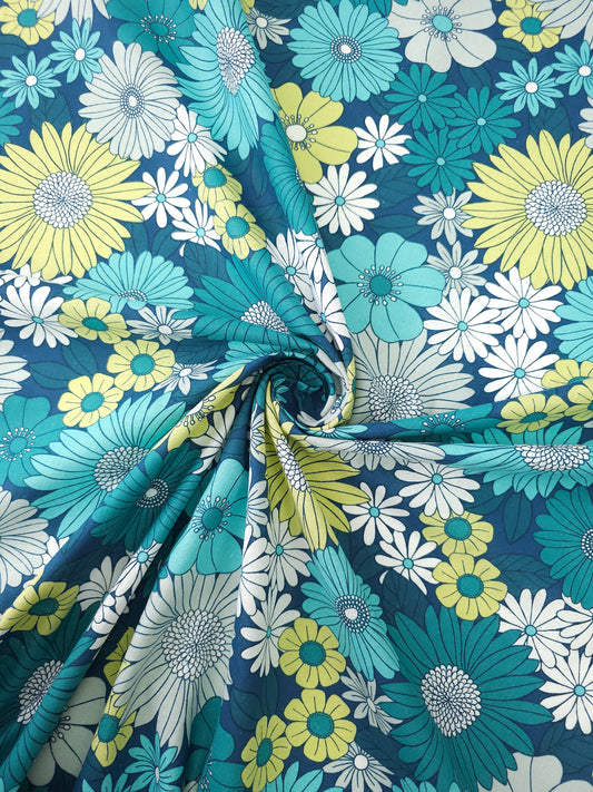 Teal Floral Party Calico Cotton