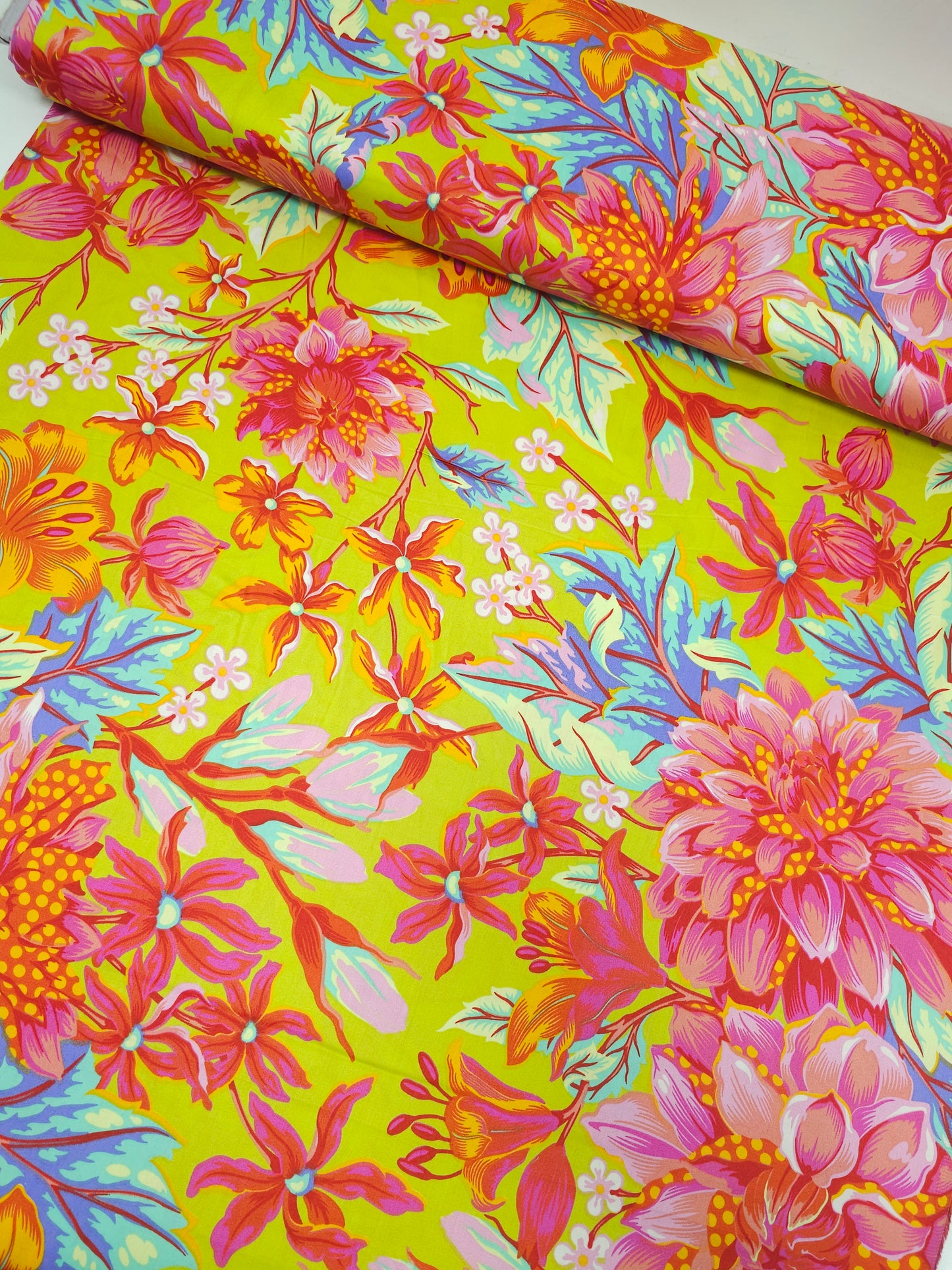 Lime Green Untamed Hello Dahlia Cotton Sateen 108" - Tula Pink