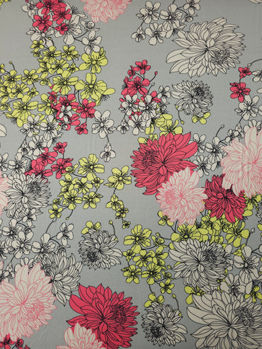 Pink/Yellow Floral Meadow Viscose Jersey