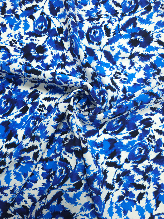 Cobalt Blue Ink Floral Viscose Crepe