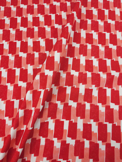 Red/Coral Abstract Rectangle Brushed Cotton Twill