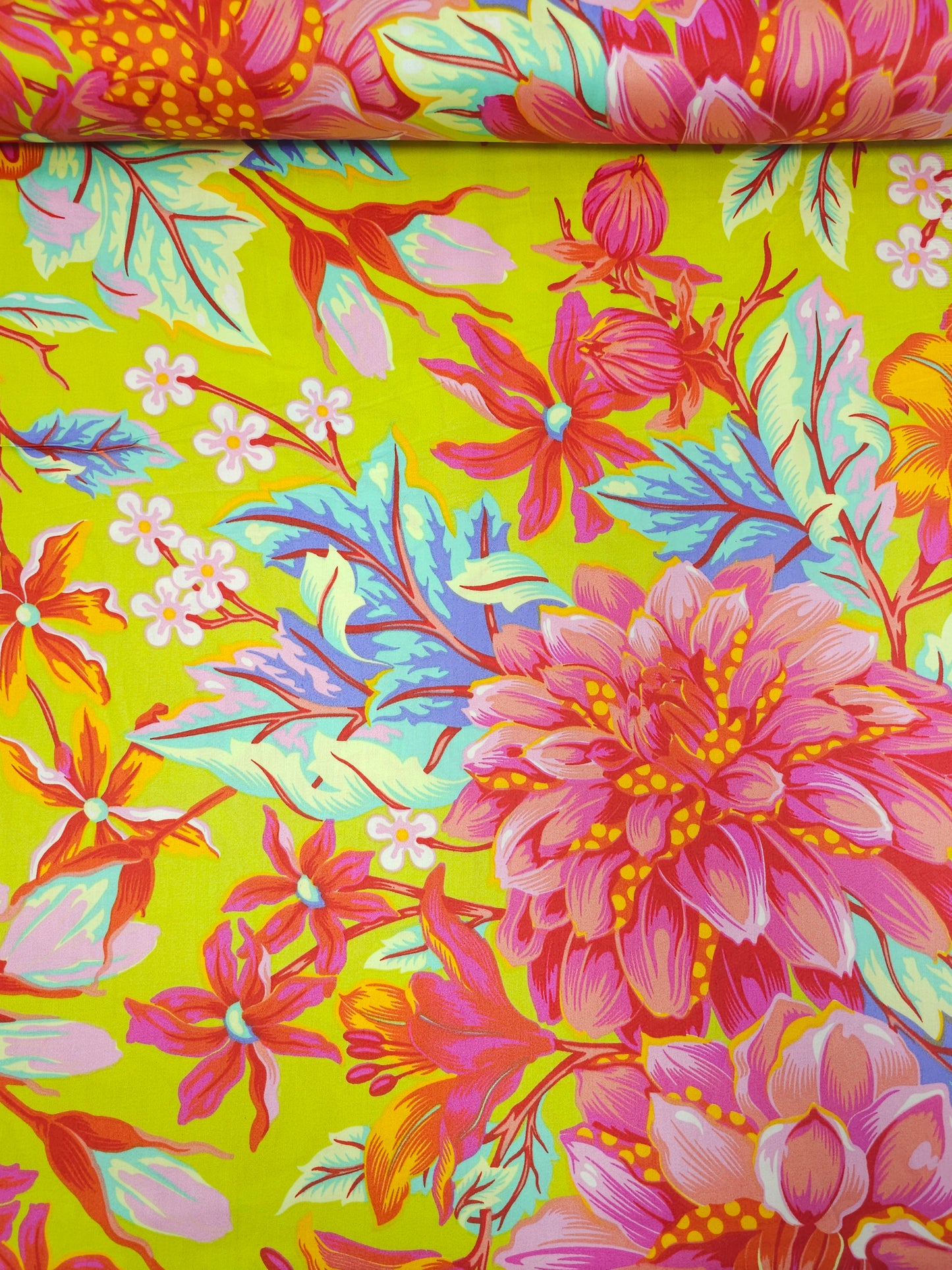 Lime Green Untamed Hello Dahlia Cotton Sateen 108" - Tula Pink