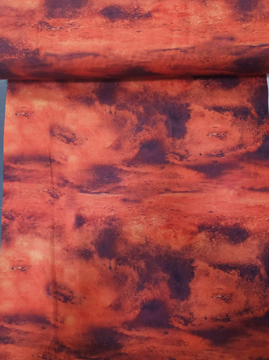 Orangey Red Smokey Marble 100% Cotton