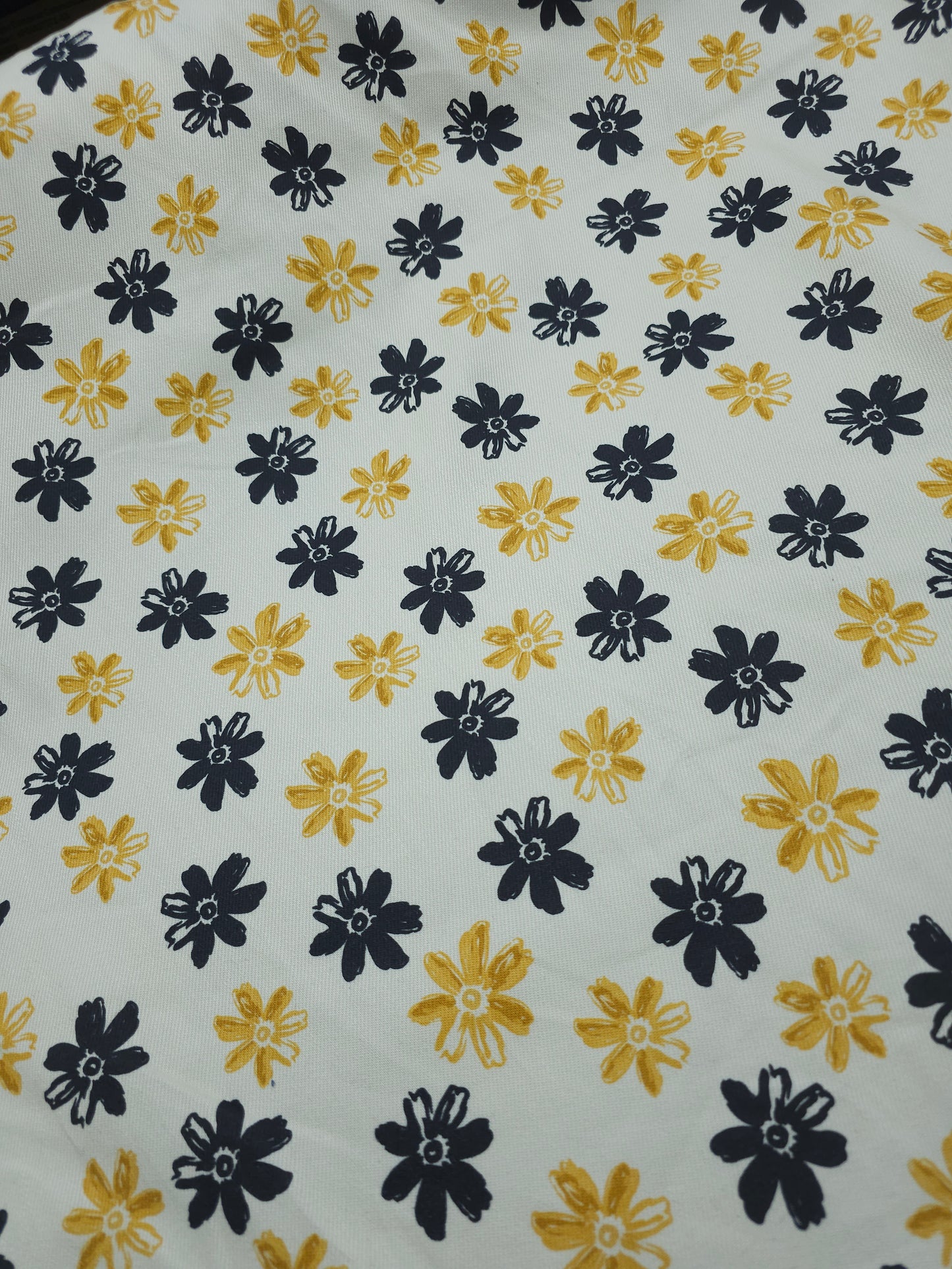 Marigold/Black Daisy Floral Mediumweight Cotton Twill