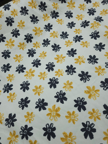 Marigold/Black Daisy Floral Mediumweight Cotton Twill