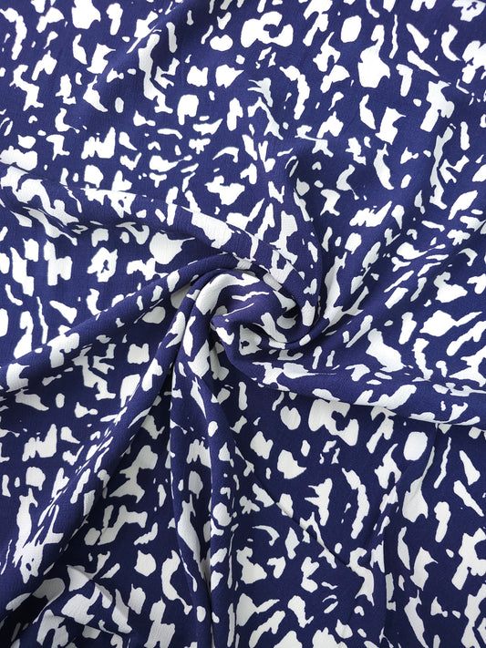 Navy Abstract Viscose Crepe