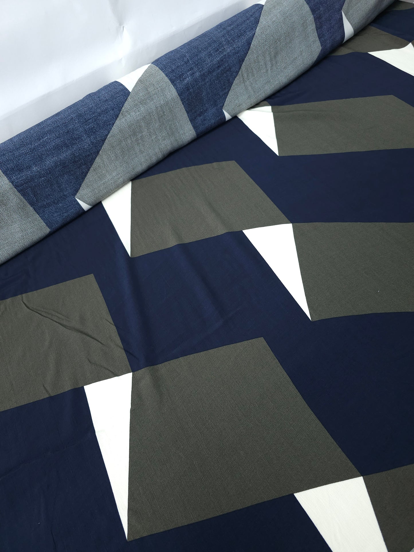 Navy/Khaki Geometric Viscose Crepe