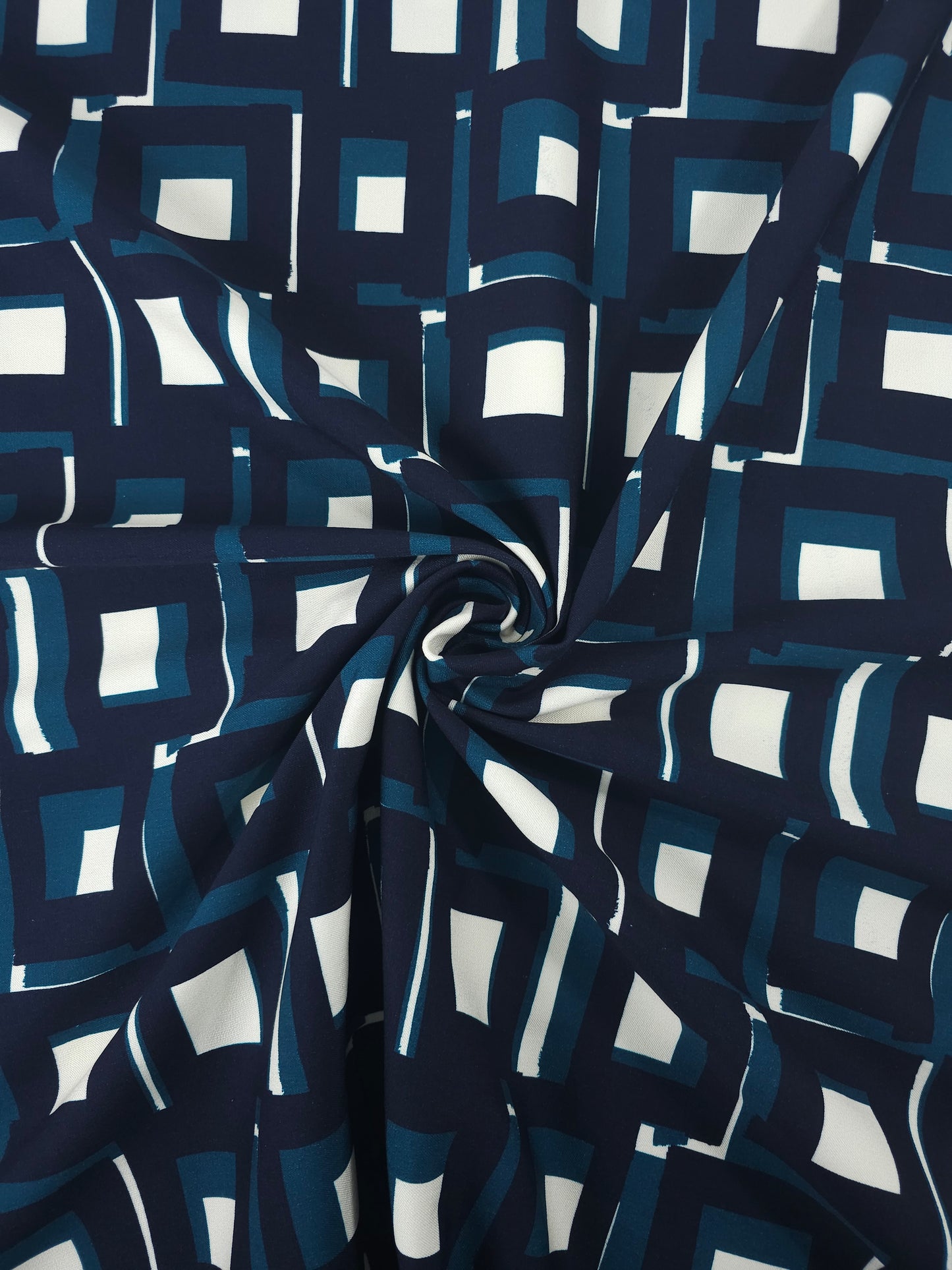 Teal/Navy Geometric Square Brushed Cotton Twill