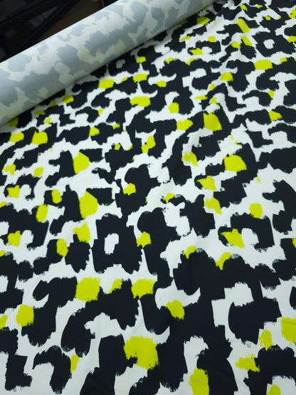 Black/Lime Green Abstract Cotton Sateen