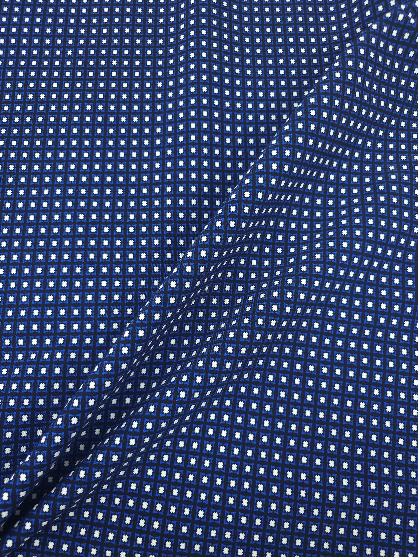 Dark Blue Mini Abstract Square Brushed Cotton Twill