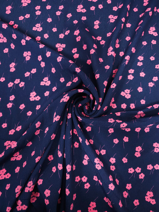 Navy/Pink Daisy Floral Party Viscose Crepe