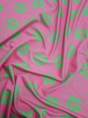 Pink/Green Hibiscus Floral Swimwear 4-Way Stretch