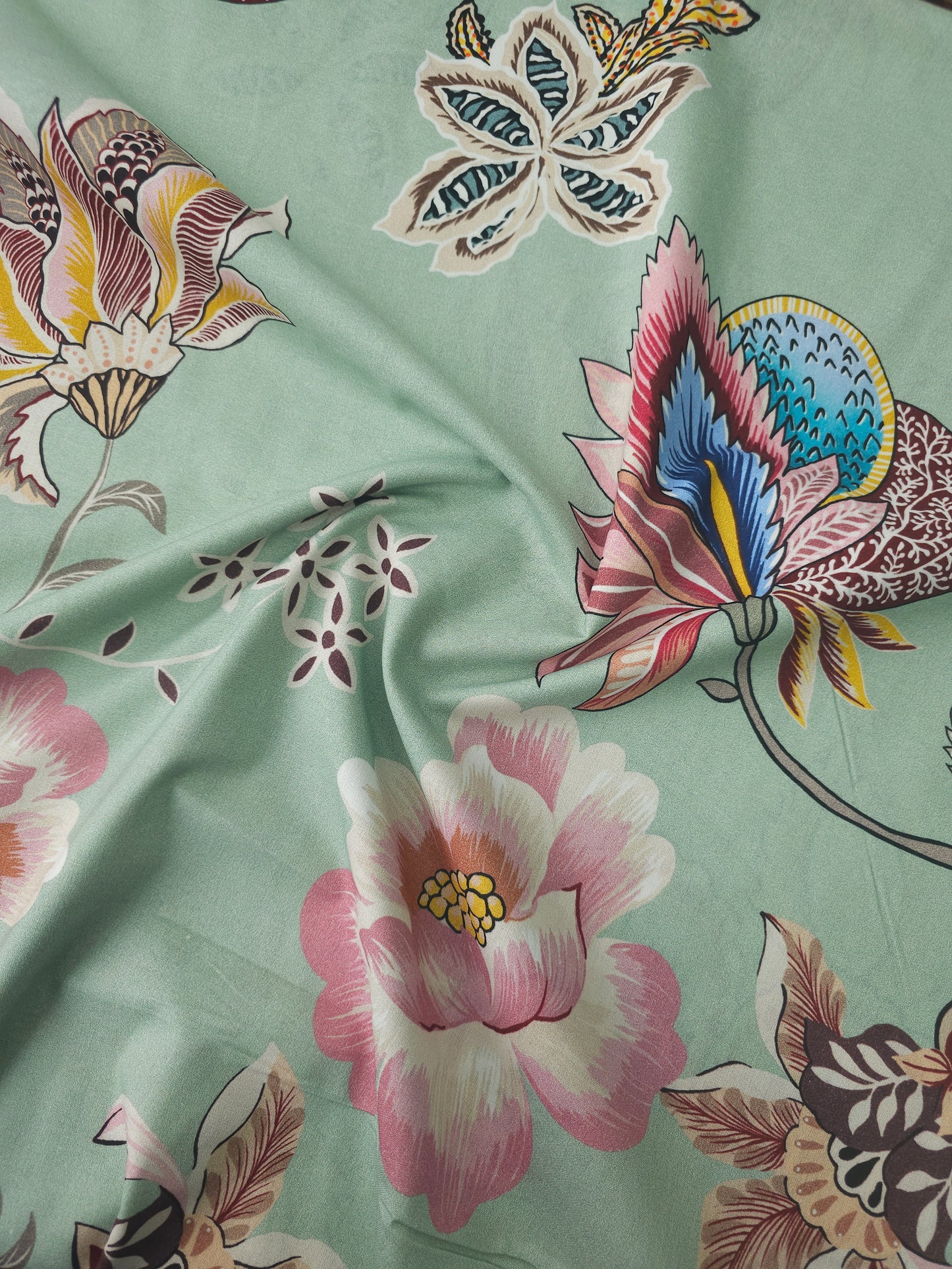 Sage Green Butterfly Bird Floral 100% Cotton 106"