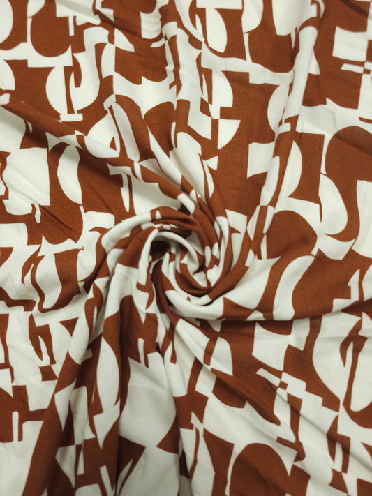 Rustic Brown Abstract Shapes Viscose Challis