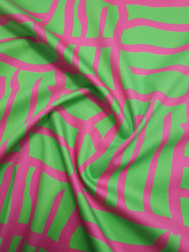 Green/Pink Abstract Cotton Sateen