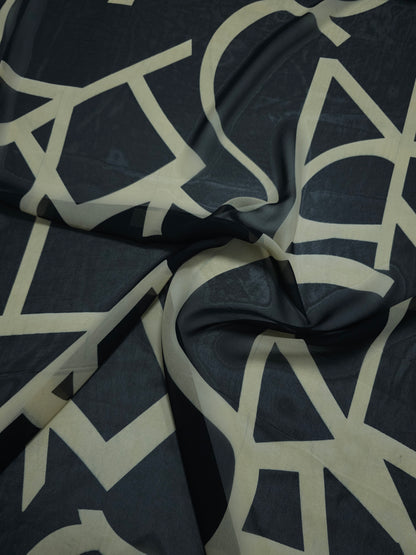 Black/Cream Abstract Letter Shapes Chiffon