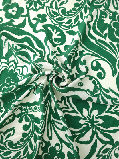 Green/Off-White Doodle Floral Viscose Crepe