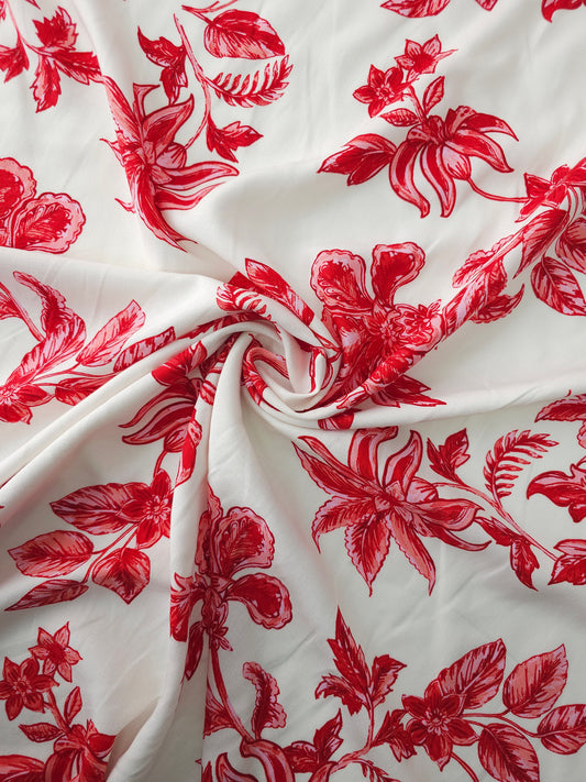 Red/Pink Palm Floral Viscose Linen