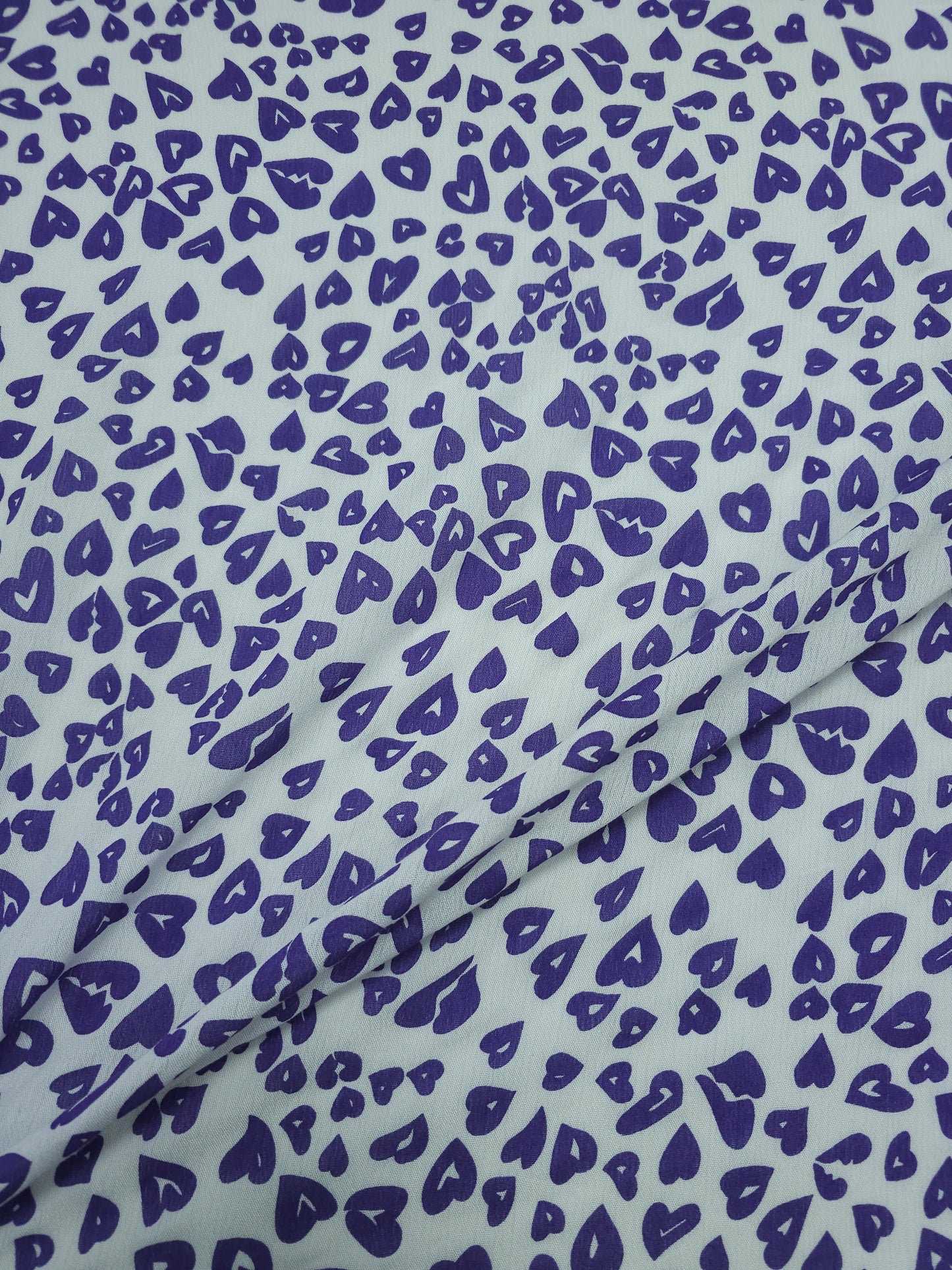 Purple/White Hearts Crinkle Viscose