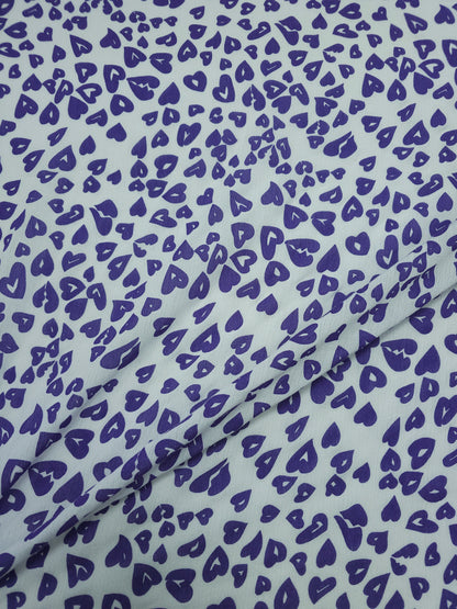 Purple/White Hearts Crinkle Viscose