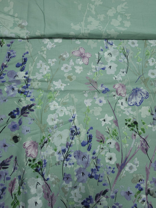 Sage Green Watercolour Floral Twine Panel Cotton Sateen 78”