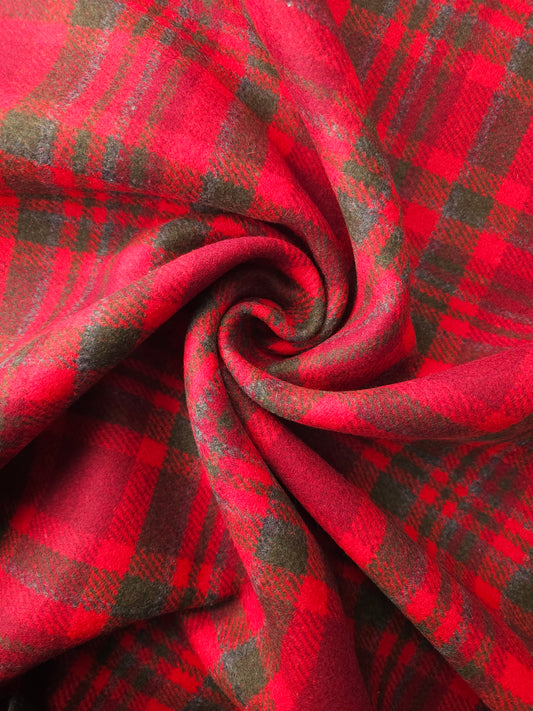 Red Double Faced Tartan Wool Coating