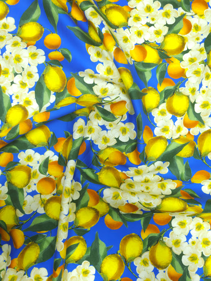 Blue Lemon Floral Cotton Sateen