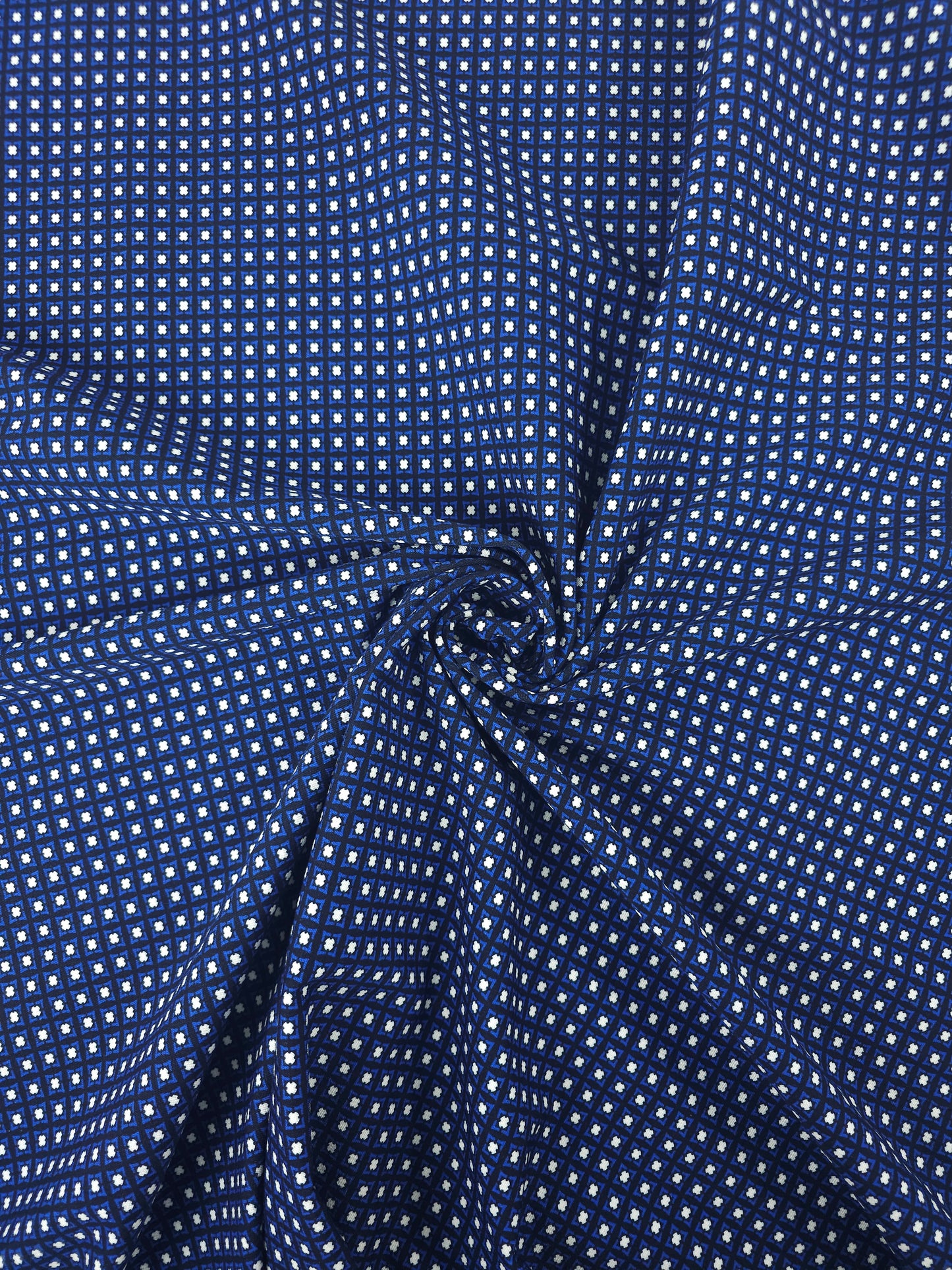 Dark Blue Mini Abstract Square Brushed Cotton Twill