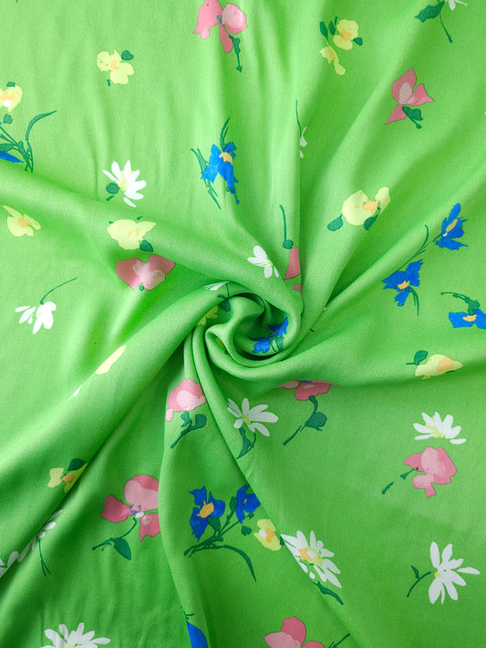 Light Green Floating Flower Viscose Satin