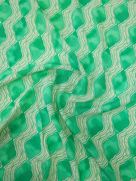 Mint Green Abstract Wave Cloud Viscose Crepe