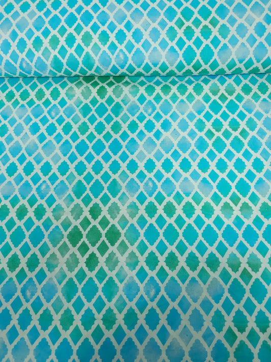 Blue/Green Scallop Tile 100% Cotton