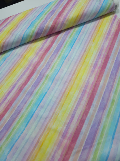 Pastel Rainbow Diagonal Stripe 100% Cotton