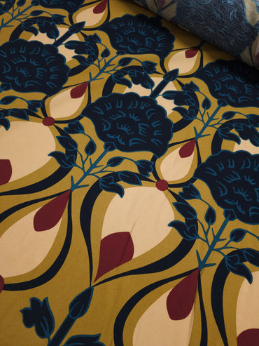 *PRE-ORDER* Deep Mustard/Teal Droplet Floral Twine Viscose Challis