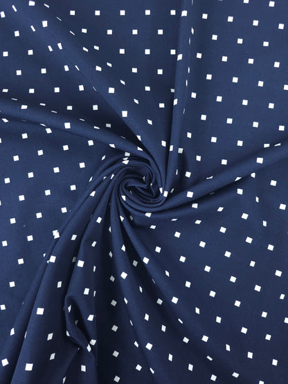 Dark Navy Mini Square Brushed Cotton Twill