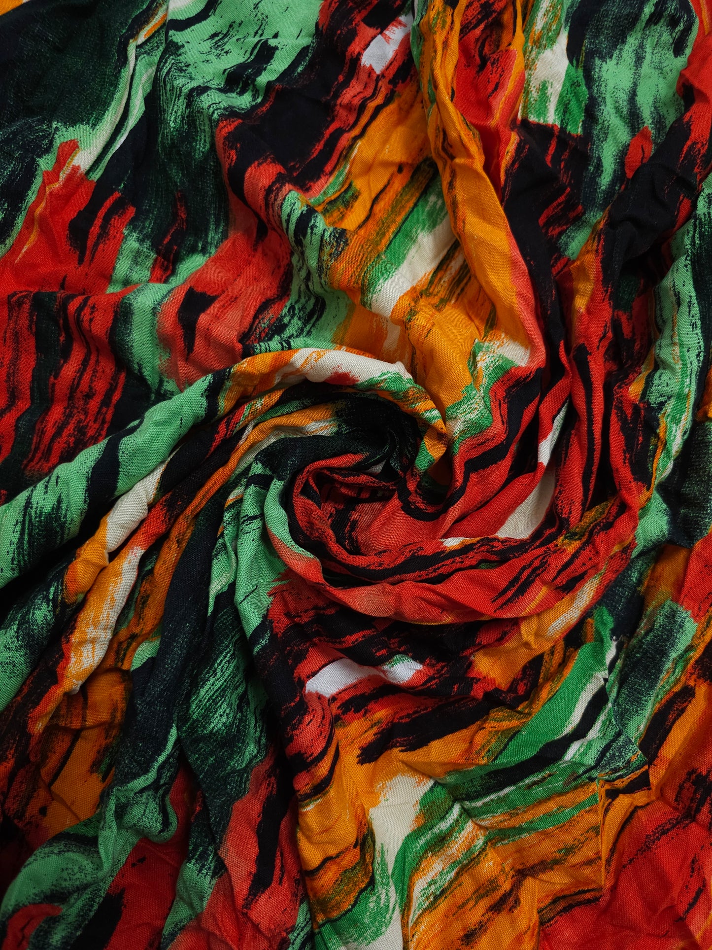 Green/Orange/Red Abstract Line Viscose Challis